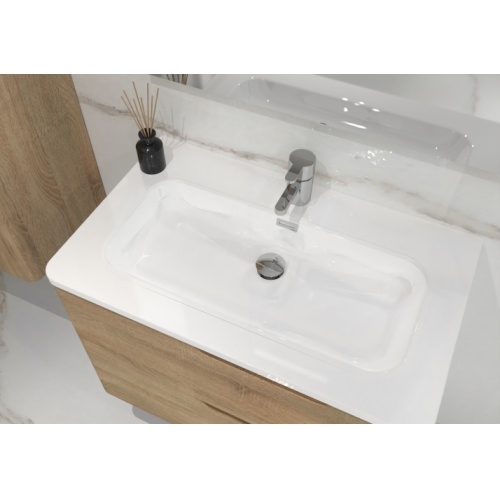 Meuble vasque LUNA Bois Clair 80cm avec miroir rond Perle LUNA-80-bois clair-vasque Meuble vasque LUNA Bois Clair 80cm avec miroir rond Perle LUNA-80-bois clair-vasque