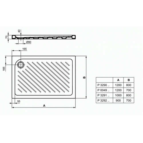 Receveur de douche ULYSSE+ en céramique - 120x70cm Porcher_P0049-P3290-P3291-P3292 Receveur de douche ULYSSE+ en céramique - 120x70cm Porcher_P0049-P3290-P3291-P3292