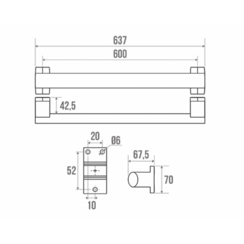 Barre droite adaptée PMR et Séniors ARSIS Full black 600 mm - Noir mat 049561_schéma