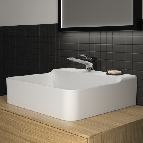 Lavabo en grès fin CONCA rectifié 50x45cm Blanc brillant - Sans trop plein Conca_T381501 (2) Lavabo en grès fin CONCA rectifié 50x45cm Blanc brillant - Sans trop plein Conca_T381501 (2)