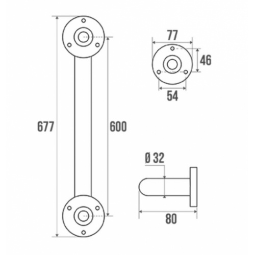 Barre d'appui droite Inox poli brillant 600mm, adaptée PMR et Séniors* 000106 Schéma Barre d'appui droite Inox poli brillant 600mm, adaptée PMR et Séniors* 000106 Schéma