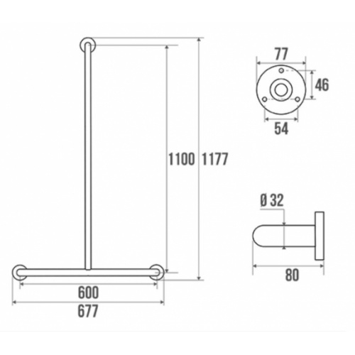 Barre d'appui d'appui en T Inox poli brillant 000110 Schéma Barre d'appui d'appui en T Inox poli brillant 000110 Schéma