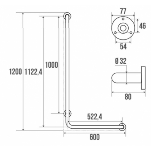 Barre d'appui d'appui en L Inox poli brillant - Gauche 000180 Schéma Barre d'appui d'appui en L Inox poli brillant - Gauche 000180 Schéma