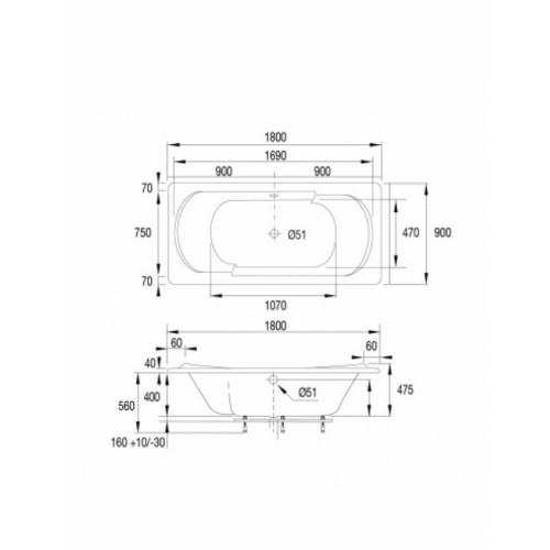 Baignoire REVELATION extra-large 180x90cm 52720000187_schéma Baignoire REVELATION extra-large 180x90cm 52720000187_schéma
