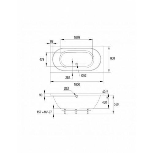 Baignoire droite ESQUISSE 180x80cm 676700 001 87_Schéma Baignoire droite ESQUISSE 180x80cm 676700 001 87_Schéma
