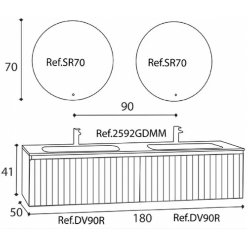 Meuble de salle de bains DIVA Bois cannelé 180 cm DIVA Compo12 Meuble de salle de bains DIVA Bois cannelé 180 cm DIVA Compo12