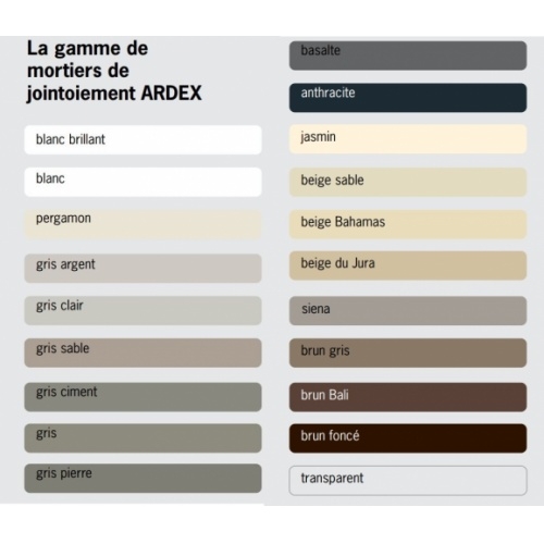Mortier Flex de jointoiement ARDEX G10 - Gris Argent - Sac de 12.5kg Coloris ARDEX Mortier Flex de jointoiement ARDEX G10 - Gris Argent - Sac de 12.5kg Coloris ARDEX