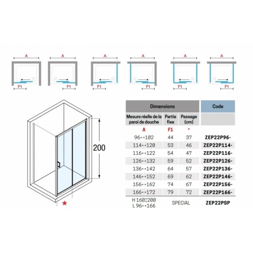 Paroi de douche coulissante ZEPHYROS 2.0 2P - Chromé - Transparent - 100cm ZEPHYROS 2 0 2P Schéma Paroi de douche coulissante ZEPHYROS 2.0 2P - Chromé - Transparent - 100cm ZEPHYROS 2 0 2P Schéma
