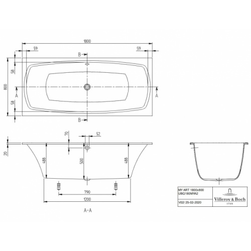 Baignoire Duo MY ART en Quaryl vb-bq180mya2v_Schéma