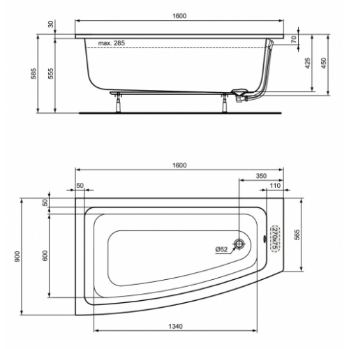 Baignoire asymétrique I. LIFE 160x90cm - Angle à gauche IS_iLife_T4768 Baignoire asymétrique I. LIFE 160x90cm - Angle à gauche IS_iLife_T4768
