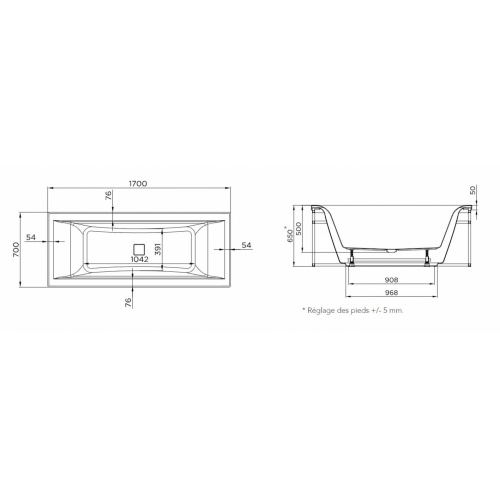 Baignoire industrielle CHARLESTON Blanc brillant - 170x70cm - Droite Charleston 170 Baignoire industrielle CHARLESTON Blanc brillant - 170x70cm - Droite Charleston 170