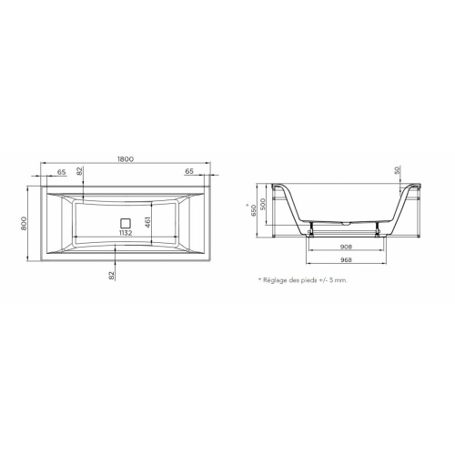Baignoire industrielle CHARLESTON Blanc brillant - 180x80cm - Gauche Charleston 180 Baignoire industrielle CHARLESTON Blanc brillant - 180x80cm - Gauche Charleston 180
