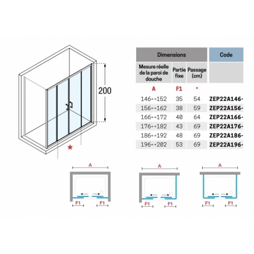 Paroi coulissante ZEPHYROS 2.0 2A Transparent - Silver - 200cm ZEPHYROS 2 0 2A Schéma Paroi coulissante ZEPHYROS 2.0 2A Transparent - Silver - 200cm ZEPHYROS 2 0 2A Schéma