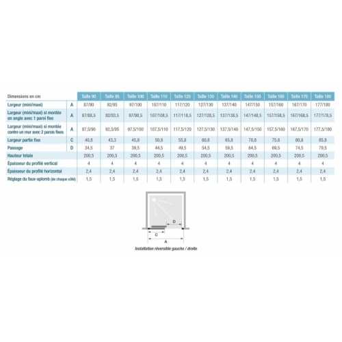 Paroi coulissante SMART DESIGN C avec seuil - Chromé - Transparent - 180cm Smart Design C Schéma