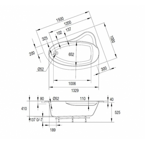 Baignoire d'angle gain de place ARCHIPEL 150x100 cm - Version droite 674800 001 87 schéma Baignoire d'angle gain de place ARCHIPEL 150x100 cm - Version droite 674800 001 87 schéma