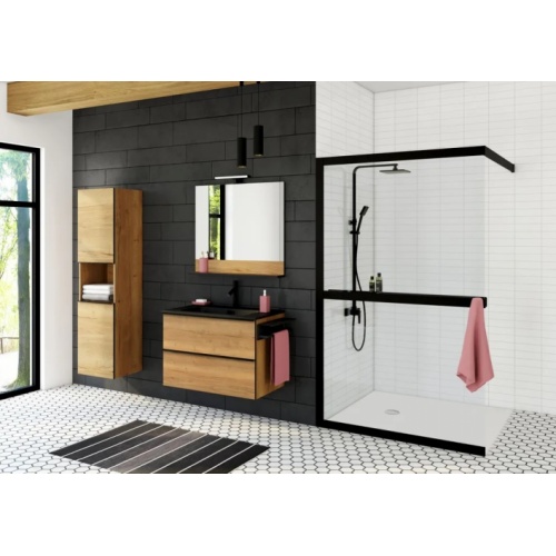 Paroi walk-in LEXIE avec étagère et porte-serviette - 140cm Paroi walk-in LEXIE avec étagère et porte-serviette - 140cm