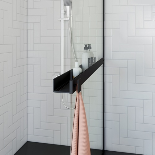 Paroi walk-in LEXIE avec étagère et porte-serviette - 90cm Paroi walk-in LEXIE avec étagère et porte-serviette - 90cm