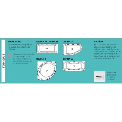 Baignoire balnéo DIVINA 160x70cm - TONIQUE - Blanc brillant - Sans tablier TONIQUE Baignoire balnéo DIVINA 160x70cm - TONIQUE - Blanc brillant - Sans tablier TONIQUE
