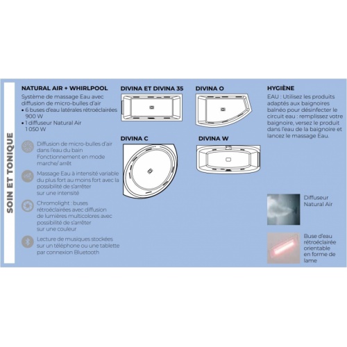 Baignoire balnéo DIVINA 160x70cm - SOIN+TONIQUE - Blanc brillant - Sans tablier SOIN ET TONIQUE Baignoire balnéo DIVINA 160x70cm - SOIN+TONIQUE - Blanc brillant - Sans tablier SOIN ET TONIQUE
