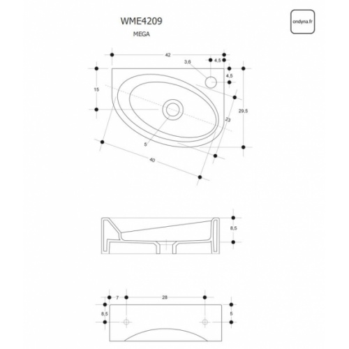 Lave-mains suspendu Mega WME4209 COTES MEGA WME4209