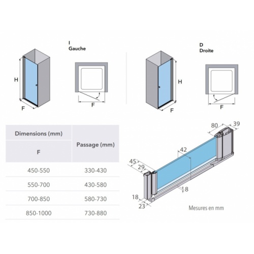 Porte battante ARCOIRIS PLUS AC-210 Verre Satiné Whole - Gauche - Argent - 50cm AC-210 Schéma Porte battante ARCOIRIS PLUS AC-210 Verre Satiné Whole - Gauche - Argent - 50cm AC-210 Schéma
