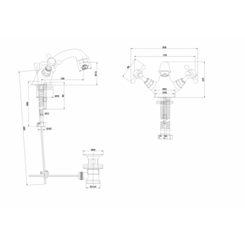 Mélangeur de lavabo rétro STAFFORD Chromé avec vidage tirette STA11-QT Schéma Mélangeur de lavabo rétro STAFFORD Chromé avec vidage tirette STA11-QT Schéma