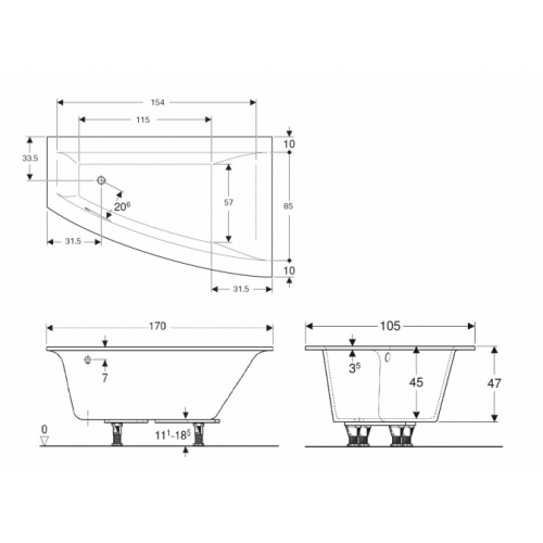 Baignoire asymétrique RENOVA ESQUISSE 170x105cm Gauche - SANS tablier 000618 00 000 Baignoire asymétrique RENOVA ESQUISSE 170x105cm Gauche - SANS tablier 000618 00 000