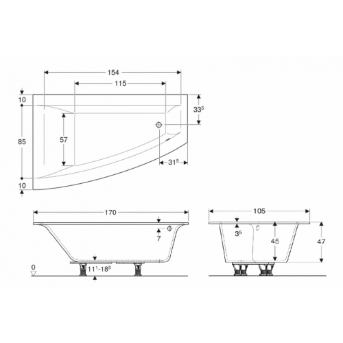 Baignoire asymétrique RENOVA ESQUISSE 170x105cm Droite - SANS tablier ESQUISSE Schéma Baignoire asymétrique RENOVA ESQUISSE 170x105cm Droite - SANS tablier ESQUISSE Schéma
