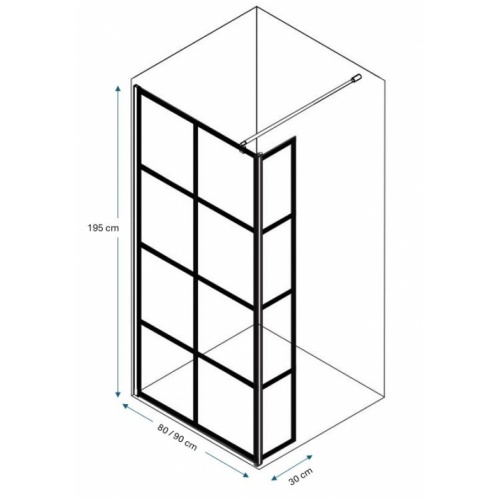 Paroi de douche LOFT BLACK 90cm + Volet pivotant LOFT BLACK 80-90 + Pivot Schéma Paroi de douche LOFT BLACK 90cm + Volet pivotant LOFT BLACK 80-90 + Pivot Schéma
