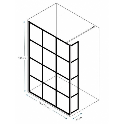 Paroi de douche LOFT BLACK 120cm + Volet pivotant LOFT BLACK 100-120 + Pivot Schéma Paroi de douche LOFT BLACK 120cm + Volet pivotant LOFT BLACK 100-120 + Pivot Schéma