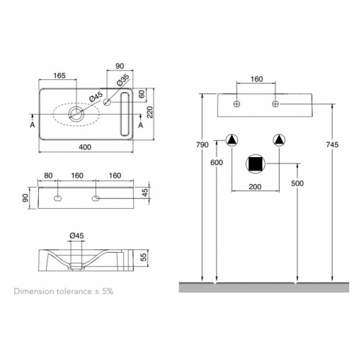 Lave-mains suspendu HUNG 40 1513 Schéma Lave-mains suspendu HUNG 40 1513 Schéma