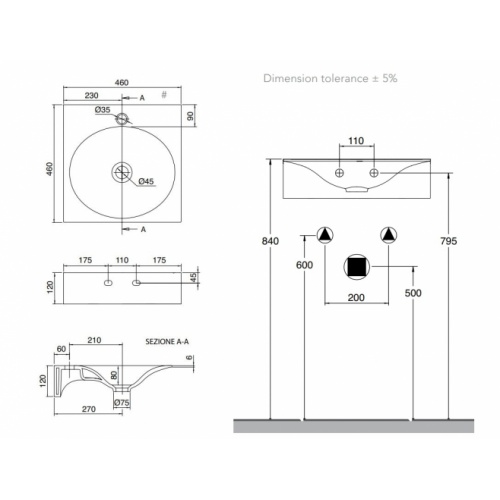 Lavabo suspendu VEIL 46 6101 Schéma Lavabo suspendu VEIL 46 6101 Schéma