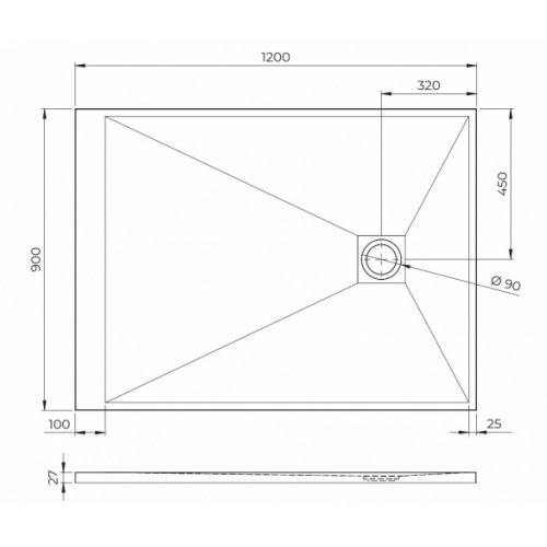 Receveur de douche ULTRA LIGHT Gris 120x90cm 90x120