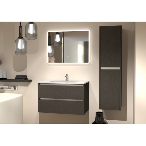 Meuble vasque JUPITER 3.0 Tissé Gris 80cm avec Miroir Reflet