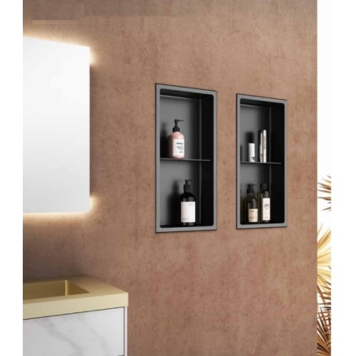 Niche murale de douche, étagère encastrable douche acier Inox Brossé - 60x30cm Ns-1224-55 Noir Amb Niche murale de douche, étagère encastrable douche acier Inox Brossé - 60x30cm Ns-1224-55 Noir Amb