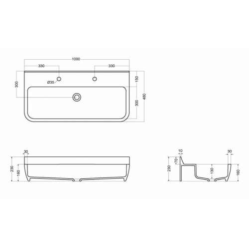 Vasque céramique vintage RADICI 100cm RADI1002 Schéma