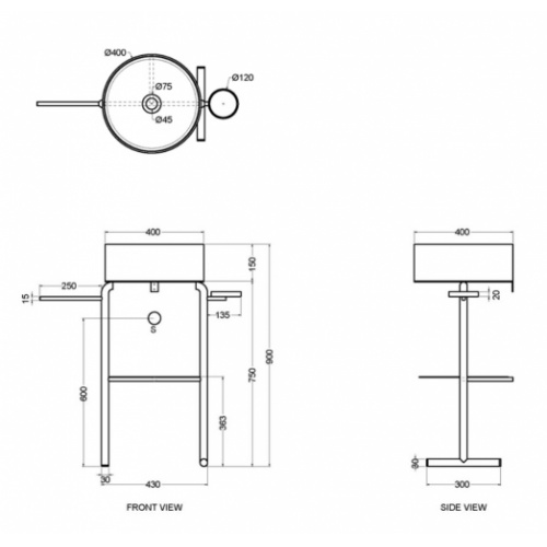 Structure pour vasque ronde CIOTOLA Noir mat MATE78213 Schéma Structure pour vasque ronde CIOTOLA Noir mat MATE78213 Schéma