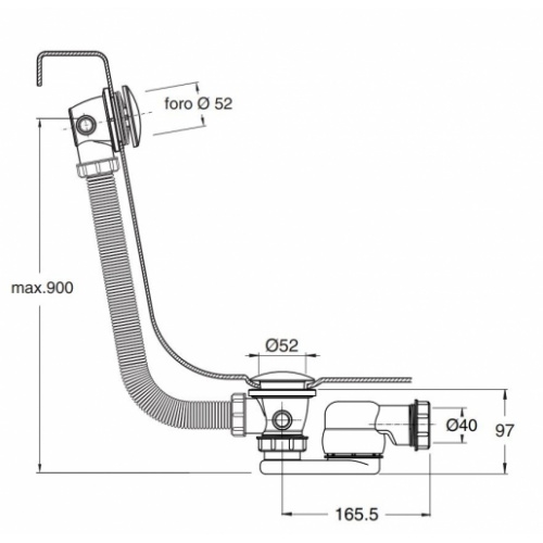 Vidage baignoire bouchon plat Up&Down - 90 cm VUP0651 Schéma