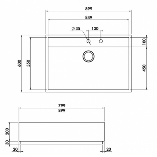 Evier timbre d'office Inox 899x600mm EV0004 Schéma Evier timbre d'office Inox 899x600mm EV0004 Schéma
