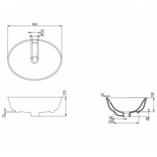 Vasque à poser Guild Countertop 50cm GU5038SCW Schéma