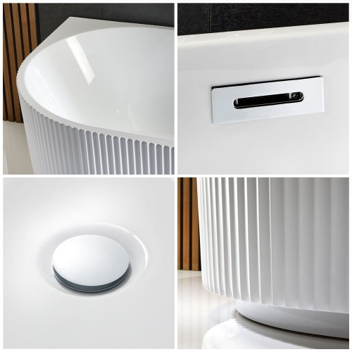 Baignoire semi-ilot Blanche cannelée 80x170 NONNA C-4239-17_5 Baignoire semi-ilot Blanche cannelée 80x170 NONNA C-4239-17_5