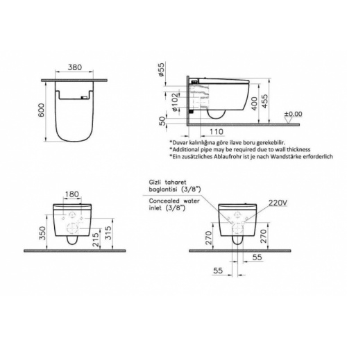 Cuvette suspendue lavant V-CARE CONFORT V-Care Confort_Schéma Cuvette suspendue lavant V-CARE CONFORT V-Care Confort_Schéma