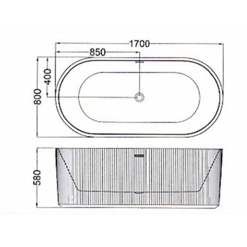 OLD Baignoire ilot NONNA cannelée 80x170cm Blanc C-4269-17_Schéma