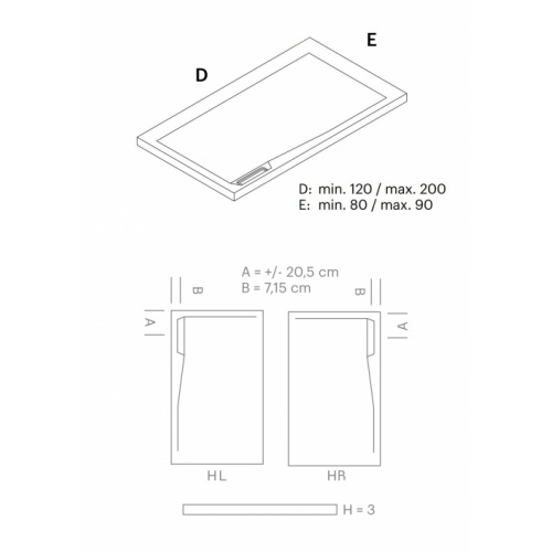Receveur de douche Nano MAGMA HL Blanc 80x120cm ALBERO MAGMA Schéma