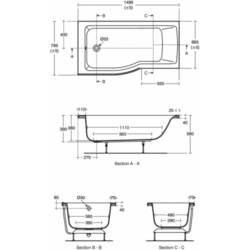 Baignoire-douche CONNECT AIR 150x70/80cm - Version Gauche IS_ConnectAir_T3625