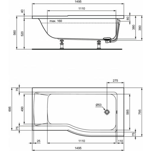 Baignoire-douche CONNECT AIR 150x70/80cm IS_ConnectAir_T3624 Baignoire-douche CONNECT AIR 150x70/80cm IS_ConnectAir_T3624