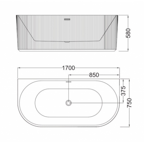 Baignoire semi-ilot Blanche cannelée 80x170 NONNA NONNA-4220-17-schéma Baignoire semi-ilot Blanche cannelée 80x170 NONNA NONNA-4220-17-schéma