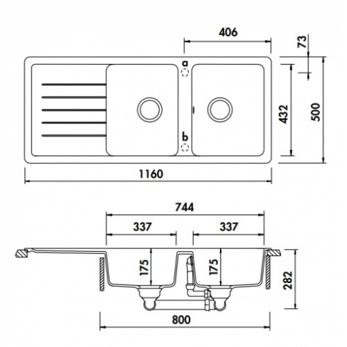 Evier TOLEDO 2 bacs en CRISTADUR Puro EV21721 Schéma