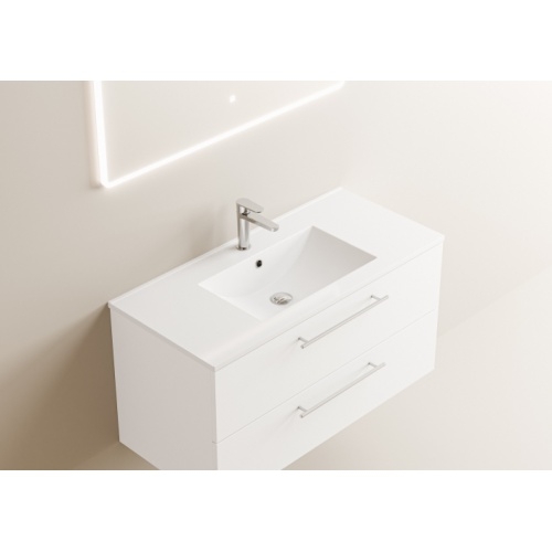 Meuble NEPTUNE Blanc 100cm -Vasque Centrée - Miroir antibuée Kathy Neptune 100 - Vasque - Blanc Meuble NEPTUNE Blanc 100cm -Vasque Centrée - Miroir antibuée Kathy Neptune 100 - Vasque - Blanc