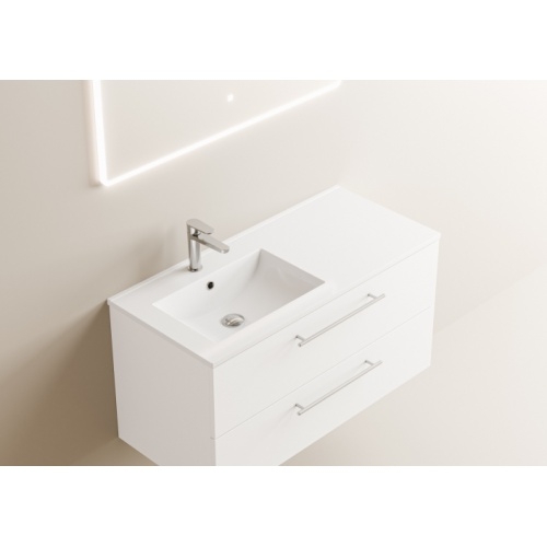 Meuble de salle de bain NEPTUNE Blanc 100D - Miroir LITE Neptune 100D - Vasque - Blanc Meuble de salle de bain NEPTUNE Blanc 100D - Miroir LITE Neptune 100D - Vasque - Blanc